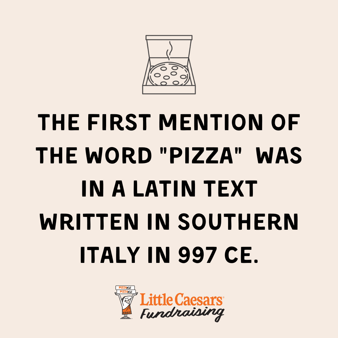 The first mention of the word "pizza" was in a Latin text written in southern Italy in 997 CE.
