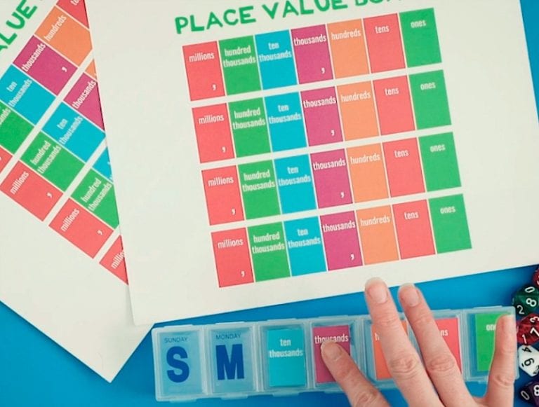 free printable place value game for elementary math