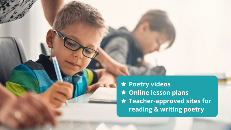 Poetry videos, online lesson plans, an teacher-approved sites for reading and writing poetry.
