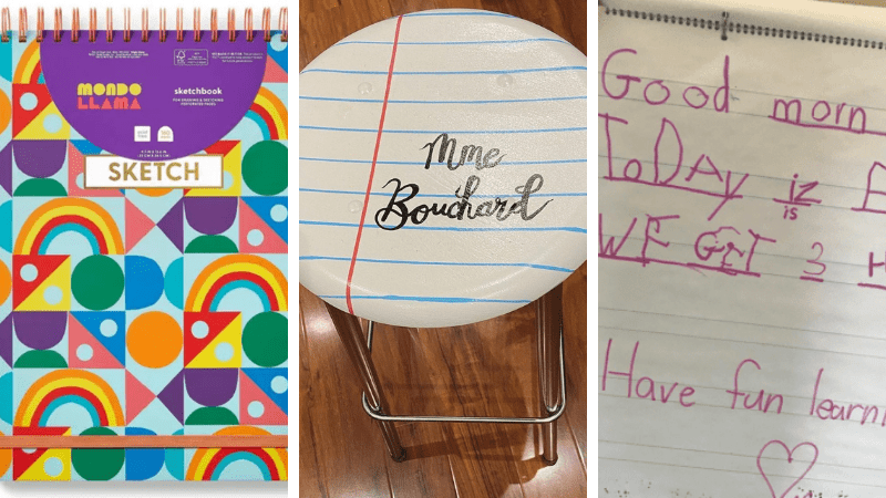 Notebook, stool, and shared writing