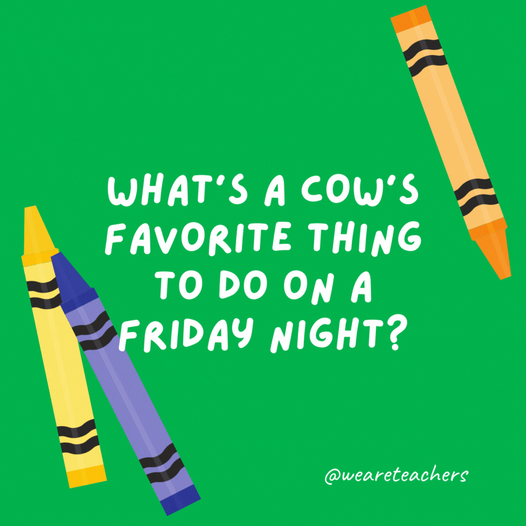 What’s a cow’s favorite thing to do on a Friday night?