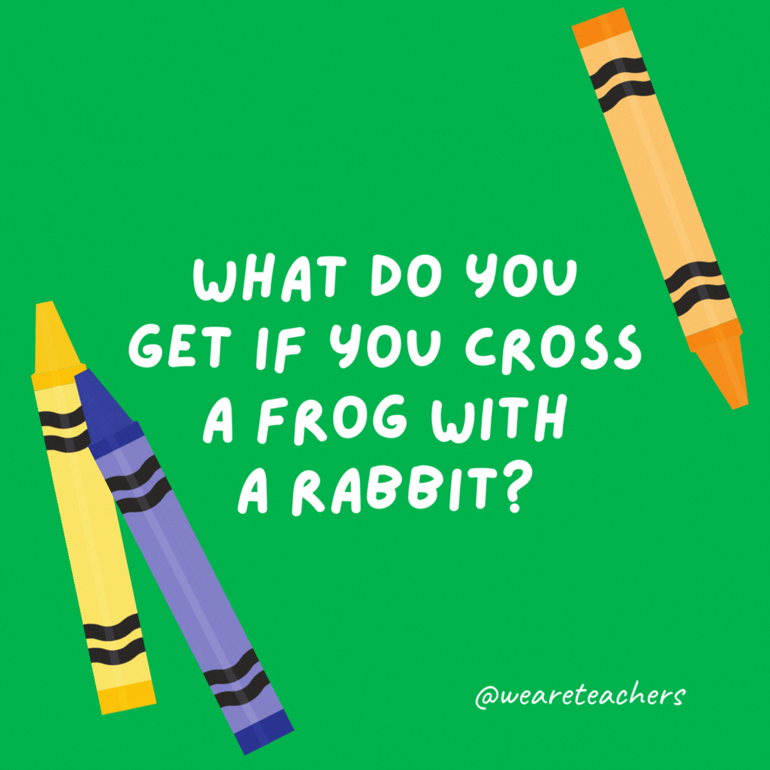 What do you get if you cross a frog with a rabbit?