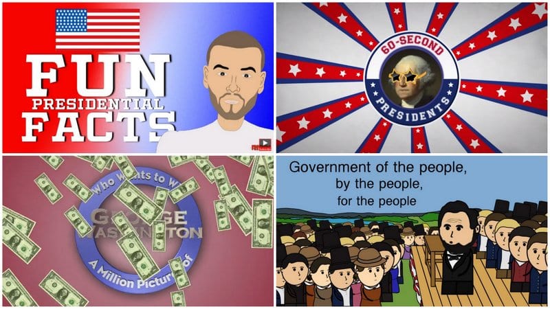 Collage of stills from Presidents' Day videos for kids
