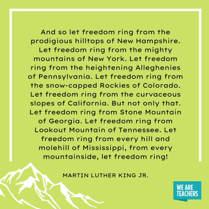 «Свобода должна звучать на каждом склоне горы. И да, пусть звучит из заснеженных Скалистых гор Колорадо.