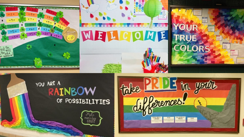 Collage of Rainbow Bulletin Boards to Brighten up Your Classroom
