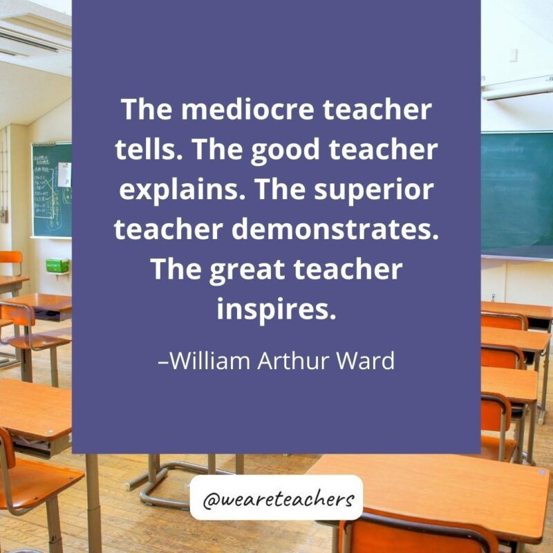 The mediocre teacher tells. The good teacher explains. The superior teacher demonstrates. The great teacher inspires. – William Arthur Ward