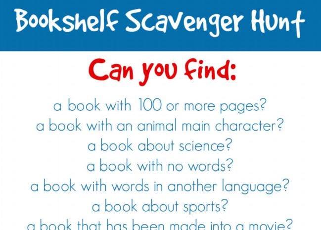 Bookshelf scavenger hunt printable