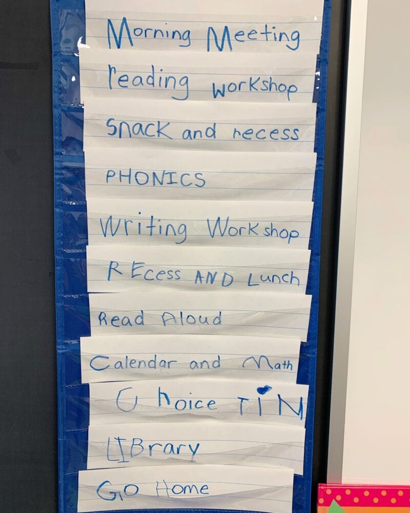Daily classroom schedule written by students