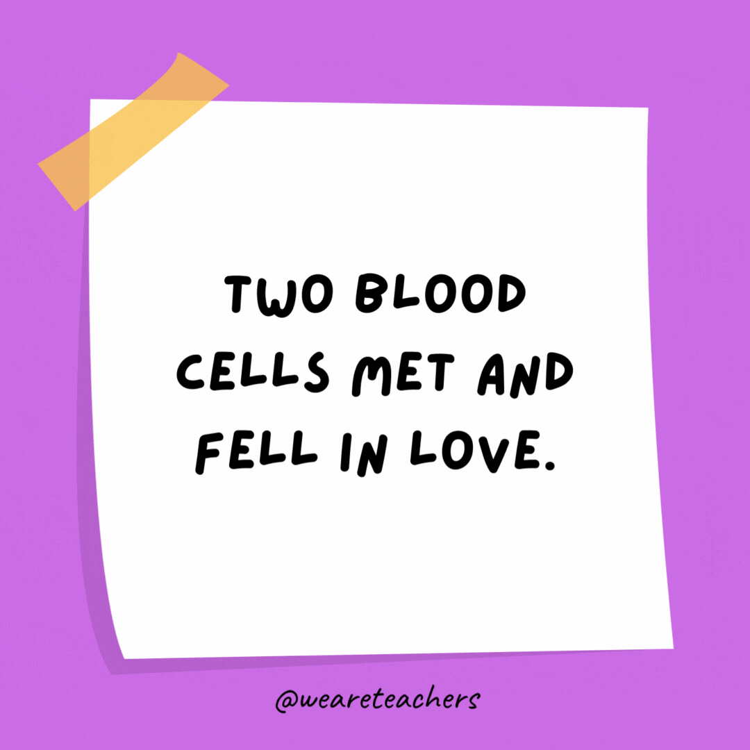 Example of science jokes: Two blood cells met and fell in love. Alas, it was all in vein.