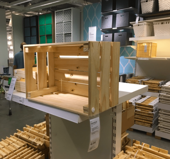 Wooden crate storage at Ikea