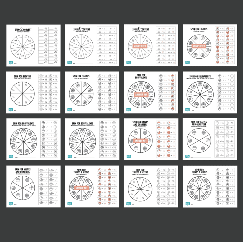 free fractions worksheets printable spinner games weareteachers