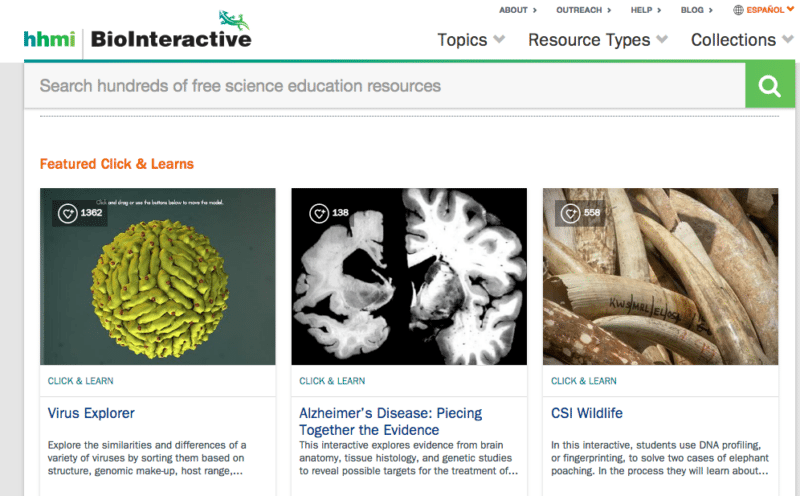 Still of hhmi BioInteractive best science websites high school