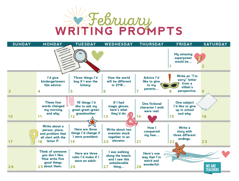 FREE February Writing Prompts Calendar We Are Teachers