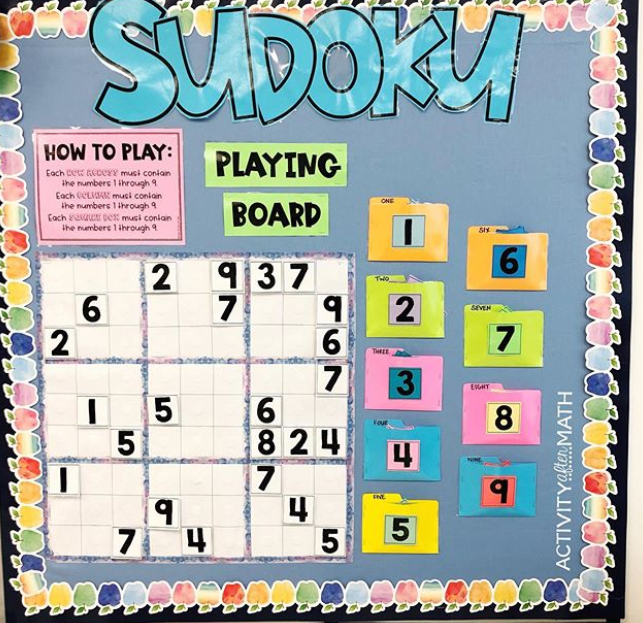 Interactive bulletin board with playable Sudoku game (Back-to-School Bulletin Boards)
