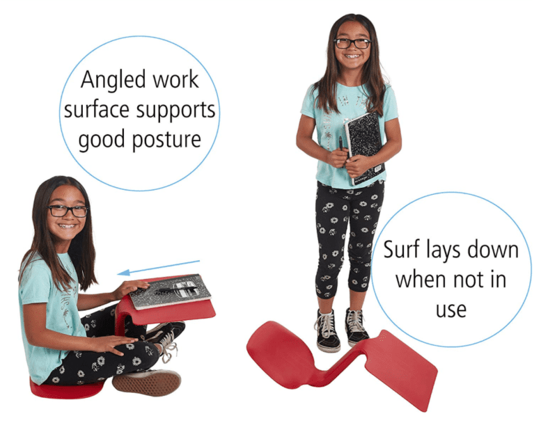 Student using The Surf Portable Lap Desk to work on the floor (Flexible Seating Options)