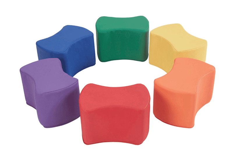 Rainbow-colored foam stools in a contoured butterfly shape, set of six (Flexible Seating Options)