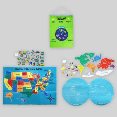 Target Bullseye PlayGround Learning School Supply Felt Animal World Map 