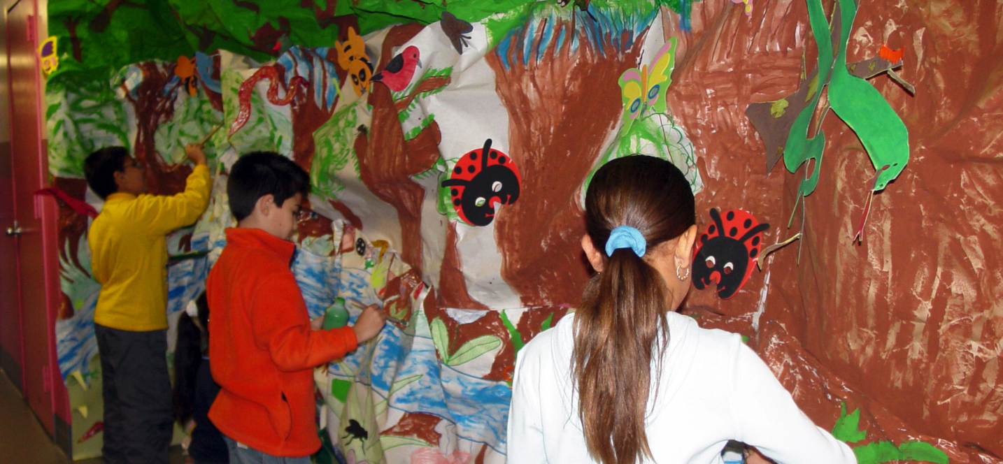 Students Making Rainforest Animal Habitat Art