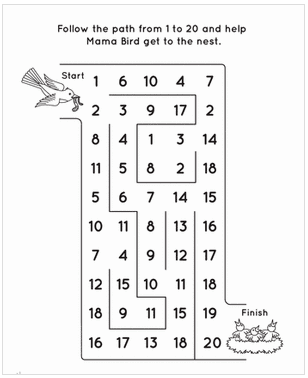 Math maze game, follow the path from 1 to 20