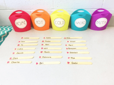Instagram photo of popsicle sticks with student names