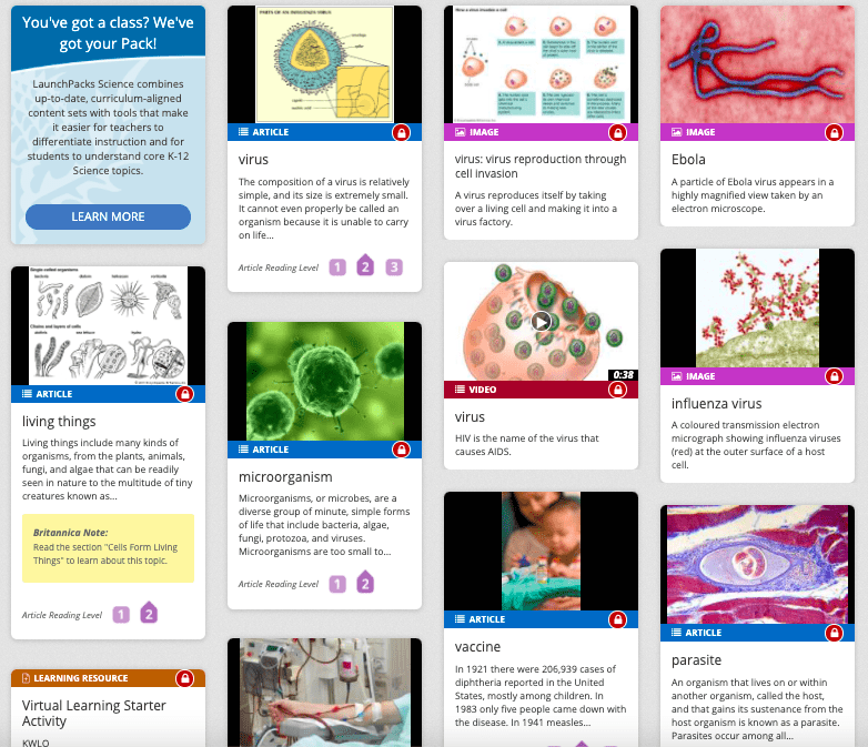 Screenshot of Viruses Summer School Resources From Britannica LaunchPacks