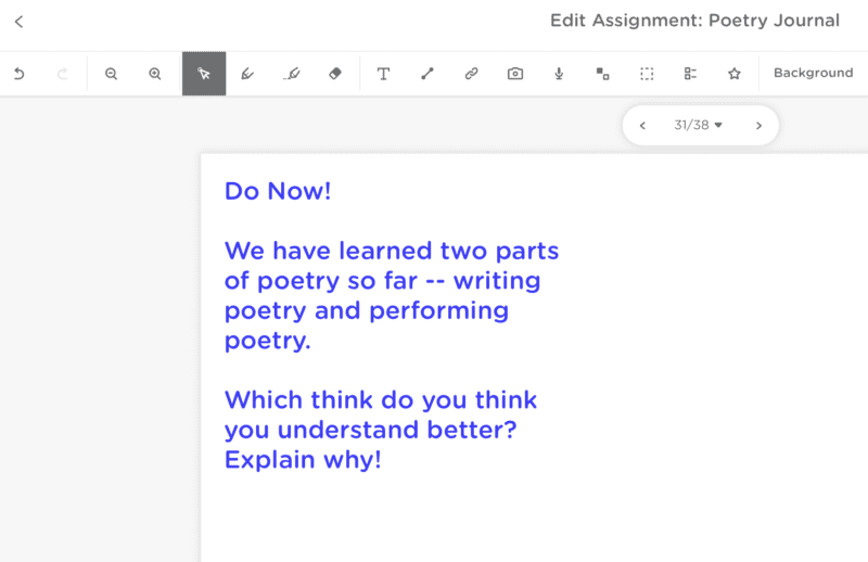 Screenshot of Do Now assignment in Classkick