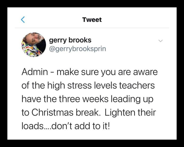 A twitter post from Principal Gerry Brooks