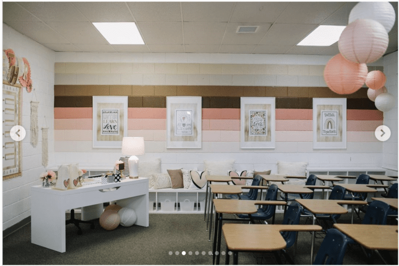 Classroom wall painted in ombre style