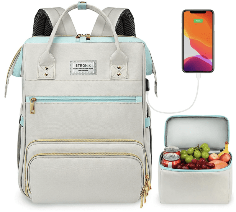 Backpack with lunch pack and charging port