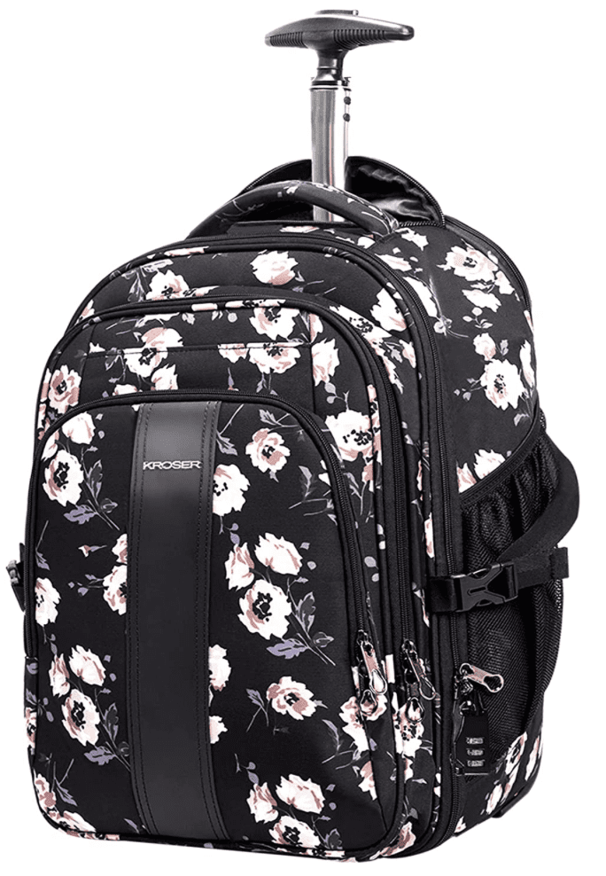 Floral rolling backpack