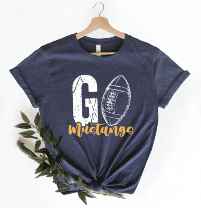 Shirt with words "Go mustang"