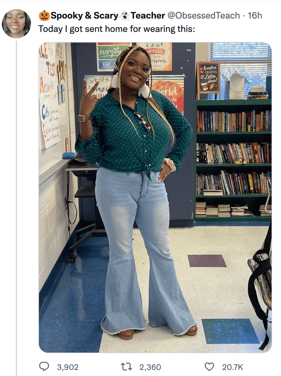 Picture of teacher who was sent home for wearing bell bottoms