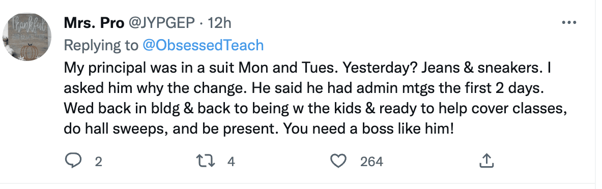 Tweet in response to teacher sent home for wearing bell bottoms