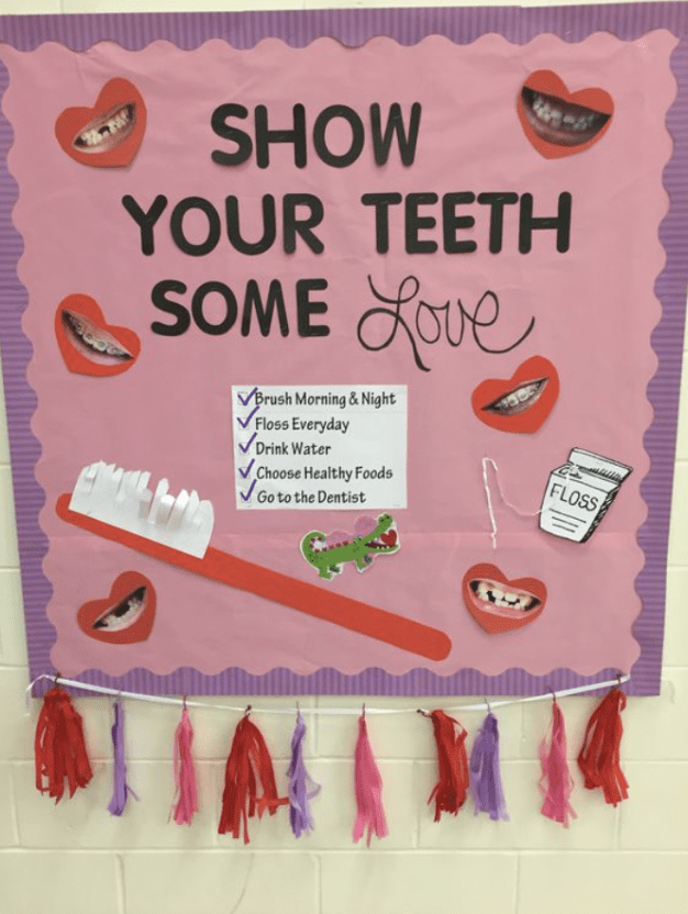 Bulletin board with words Show your teeth some love