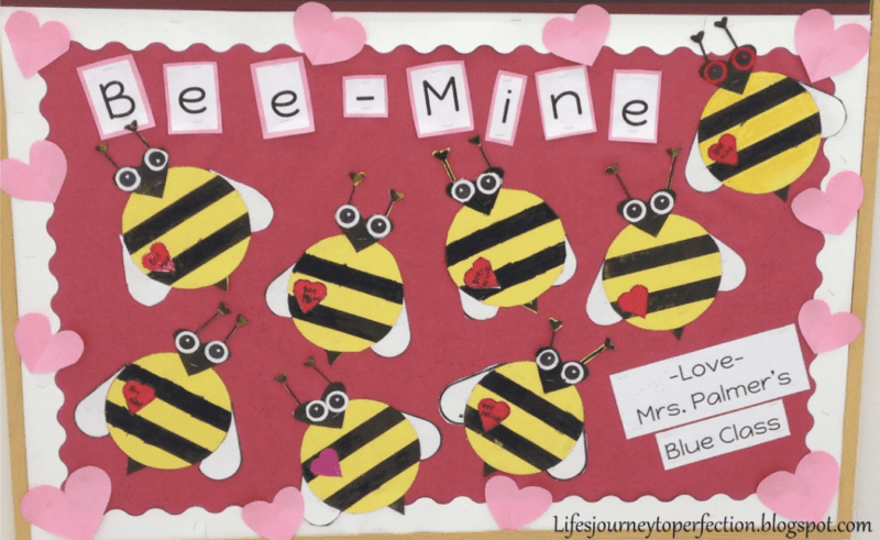 Bulletin board with bee cutouts and words Bee Mine