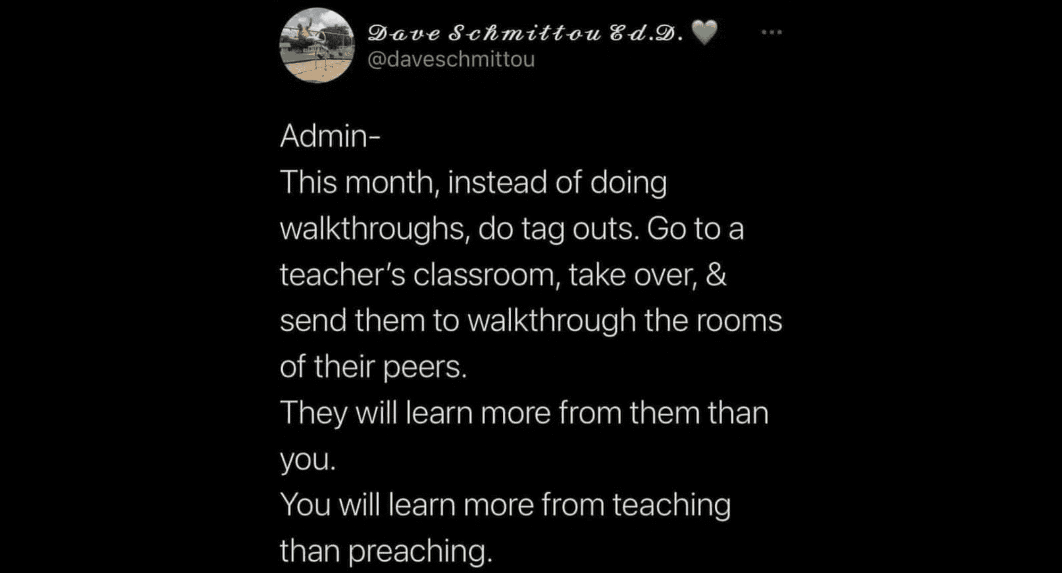 A tweet where it is suggested that more admin need to teach.