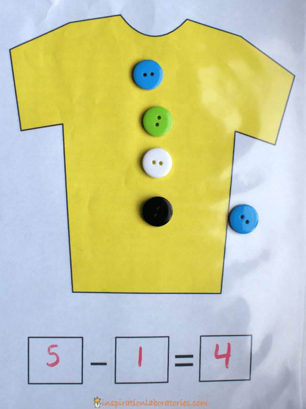 math worksheet with a yellow shirt and buttons