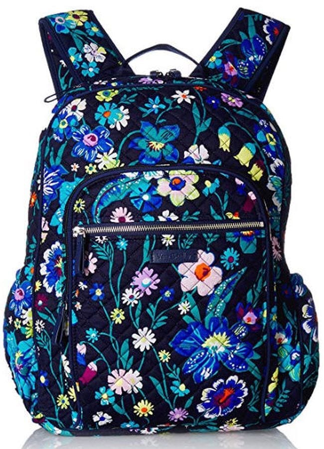 Vera Bradley quilted backpack in dark blue floral print