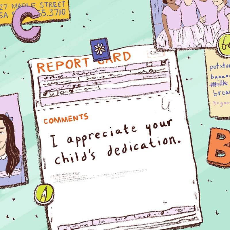 Illustration of Report Card on Fridge: Sample Report Card Comments