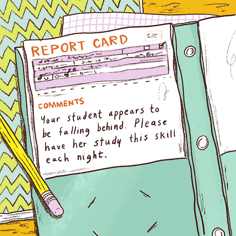 Illustration of Report Card in Folder on Desk - Sample Report Card Comments