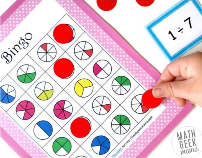 Bingo card showing circles divided into sections with markers on some squares (Teaching Division)