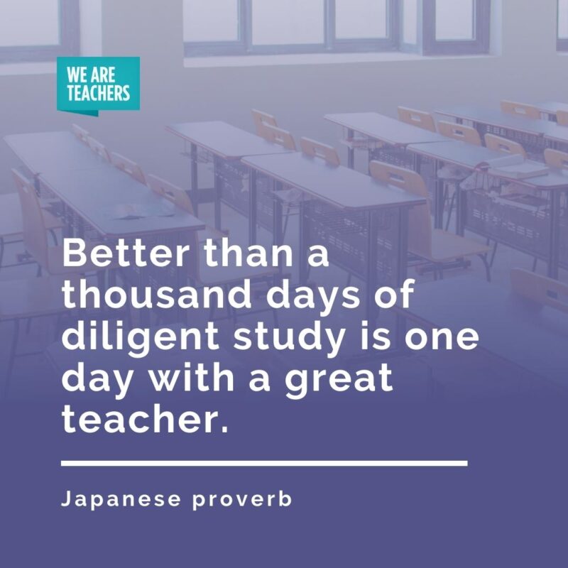 Better than a thousand days of diligent study is one day with a great teacher. —Japanese proverb