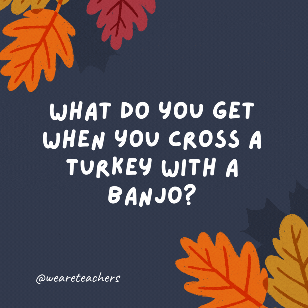 O que você ganha quando cruza um peru com um banjo?  Um peru que pode se depenar.