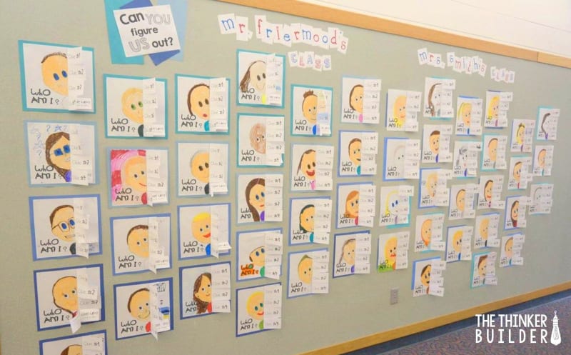 Can You Figure Us Out bulletin board with drawings and flip facts of kids to guess.