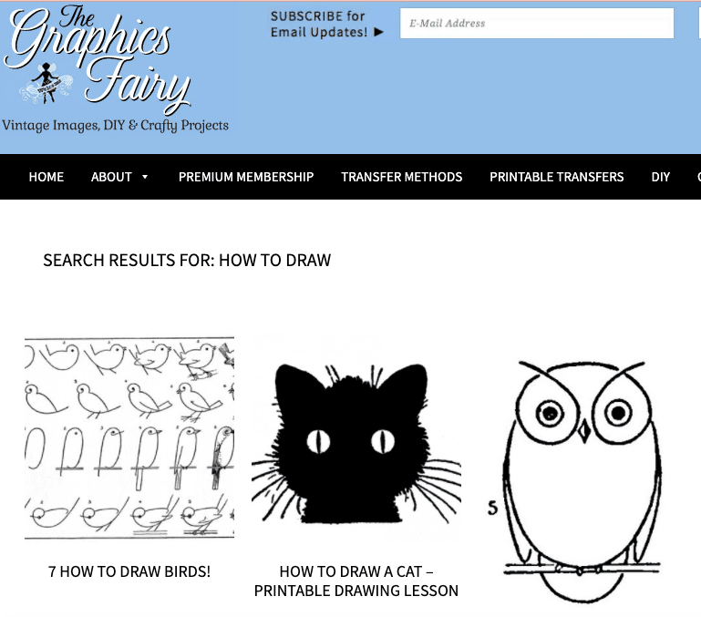 Screenshot of drawing website The Graphics Fairy