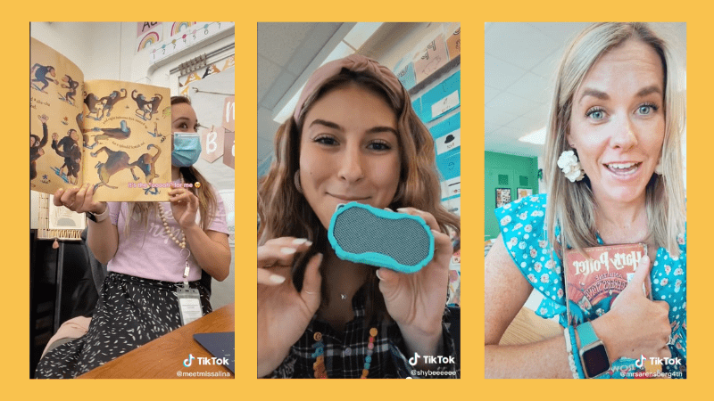 Stitched image of three TikTok teachers promoting app Novel Effect