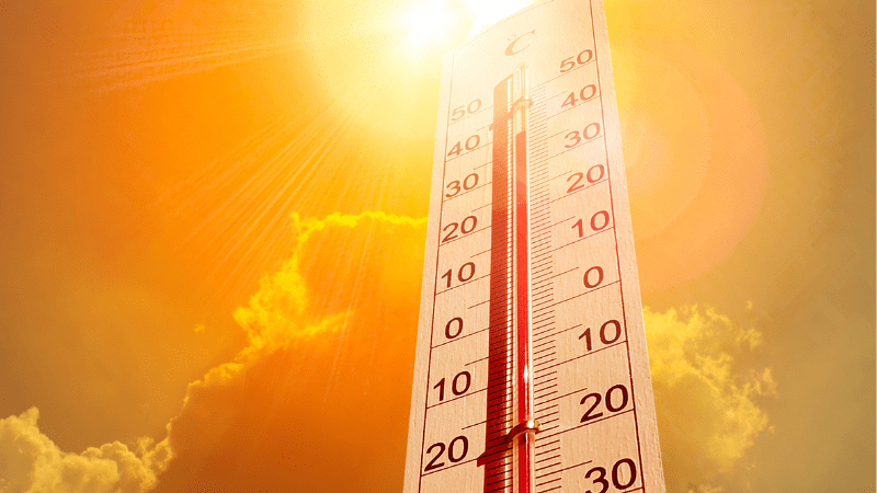 Thermometer showing hot classroom