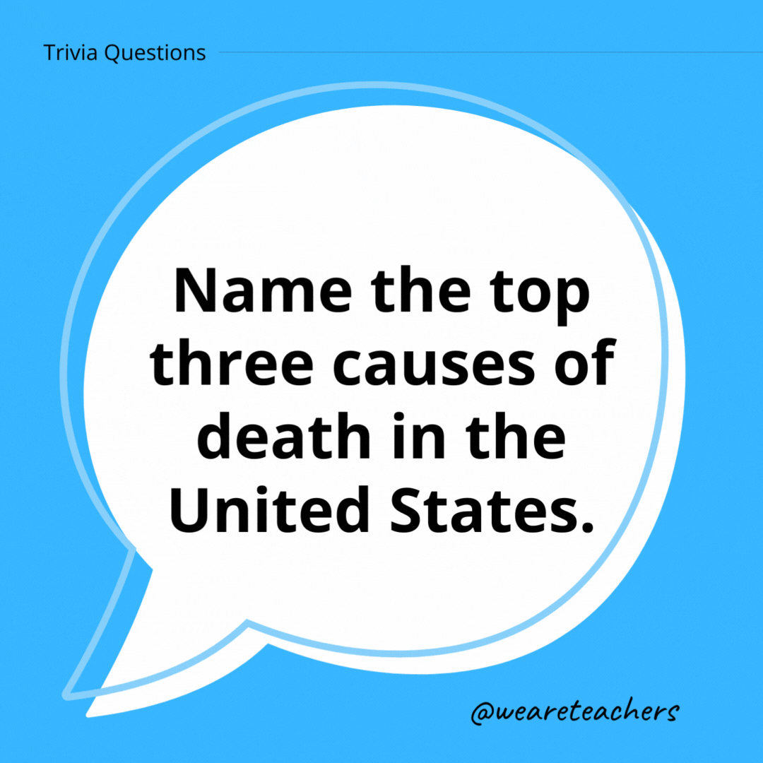 Name the top three causes of death in the United States.