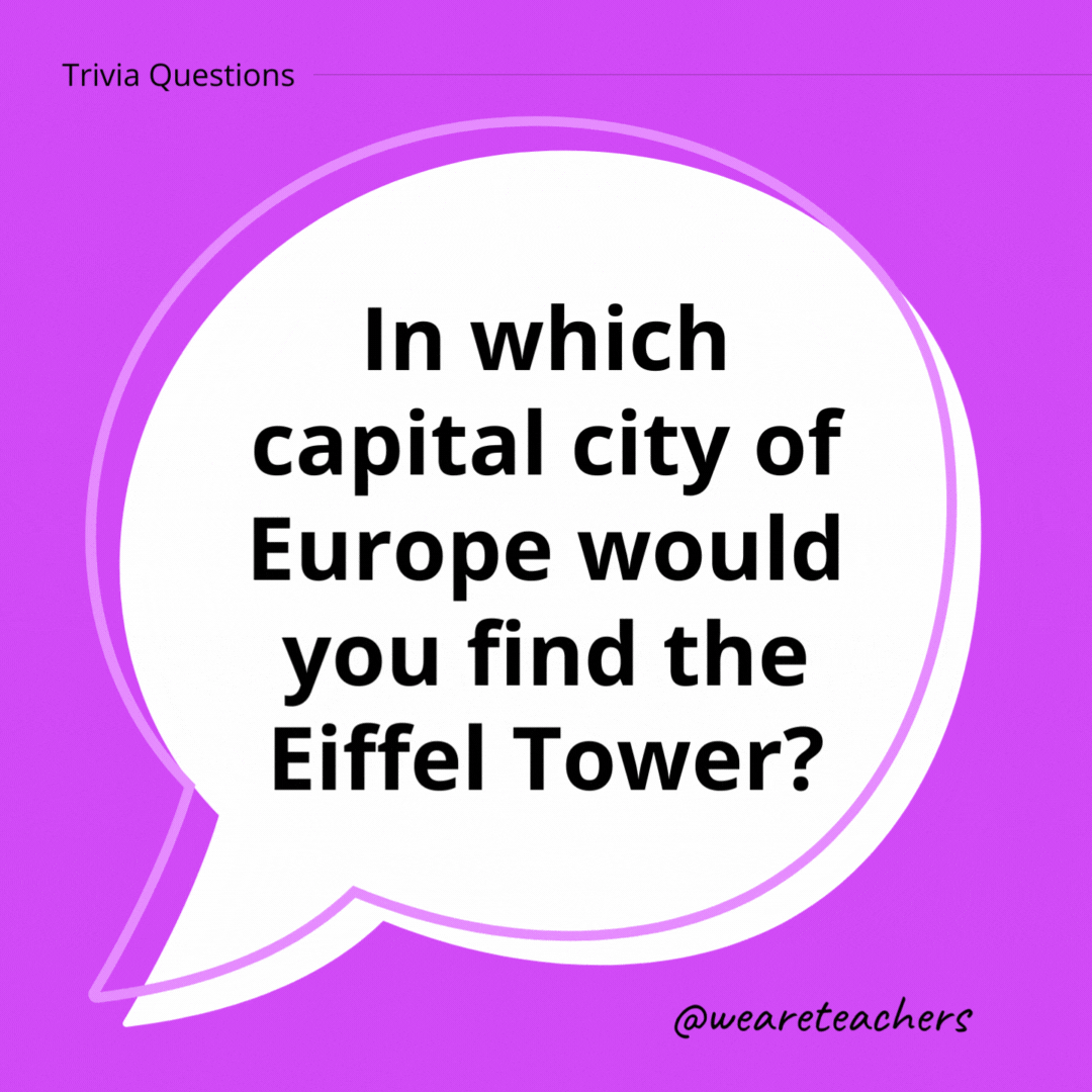 In which capital city of Europe would you find the Eiffel Tower?