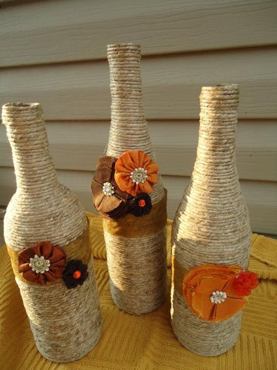 Twine Bottles, as an example of DIY Thanksgiving crafts